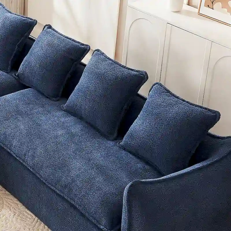 106,3 cala: Sofa narożna w kształcie litery „L” z 3 miejscami, szezlongiem i 4 poduszkami