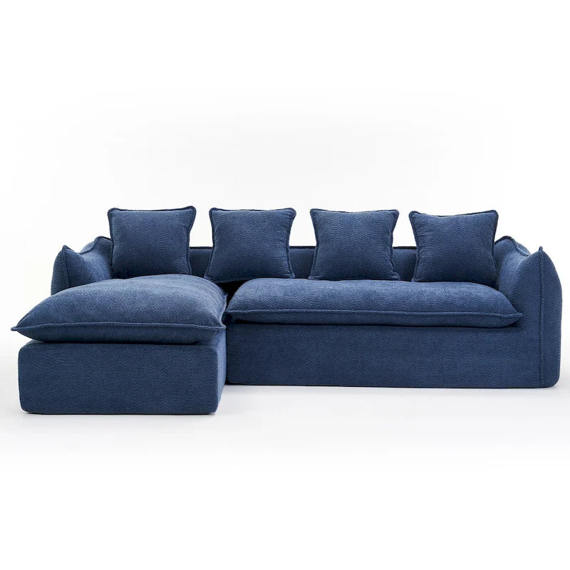 106,3 cala: Sofa narożna w kształcie litery „L” z 3 miejscami, szezlongiem i 4 poduszkami