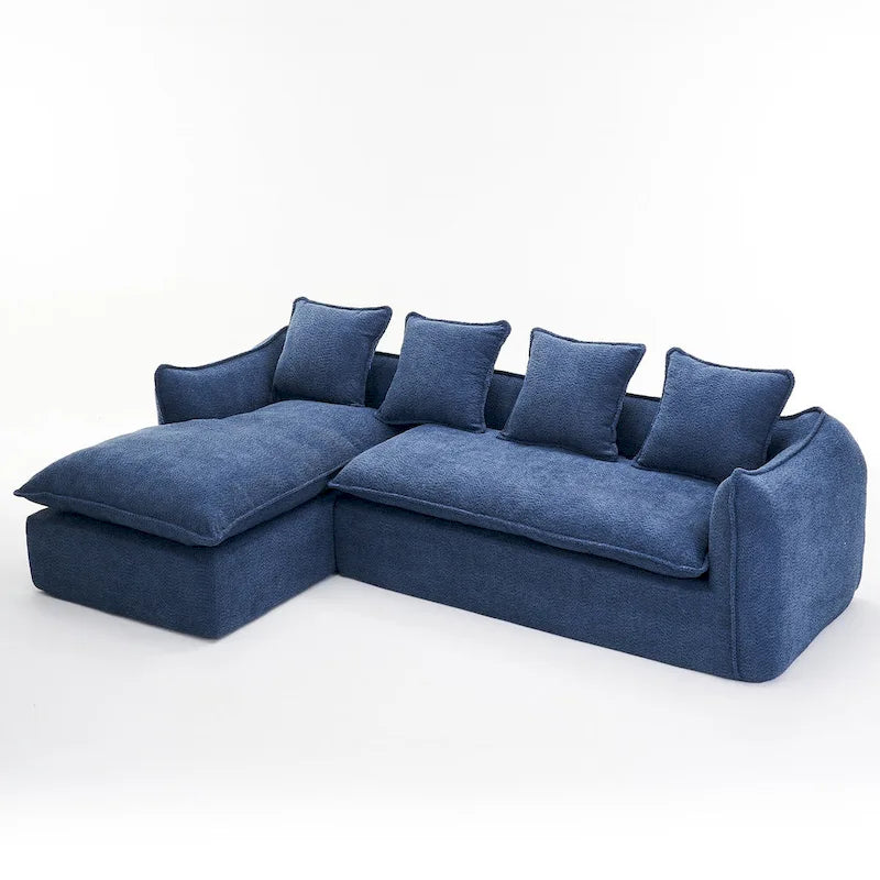 106,3 cala: Sofa narożna w kształcie litery „L” z 3 miejscami, szezlongiem i 4 poduszkami