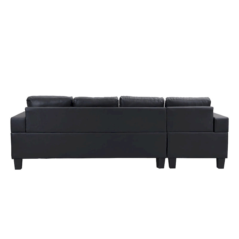 Czarna, nowoczesna narożna sofa modułowa w kształcie litery L, 4-osobowa, z leżanką, uchwytami na kubki i poduszkami dekoracyjnymi, 96,06 cm
