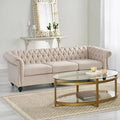 Beżowa trzyosobowa sofa Chesterfield z pikowaniem i nitami
