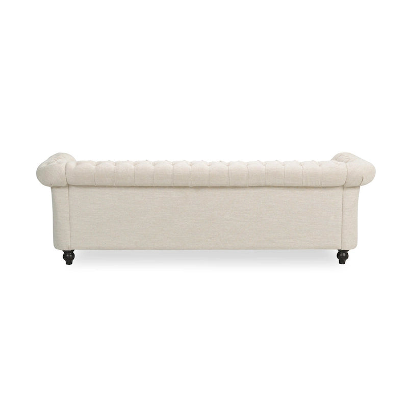 Beżowa trzyosobowa sofa Chesterfield z pikowaniem i nitami