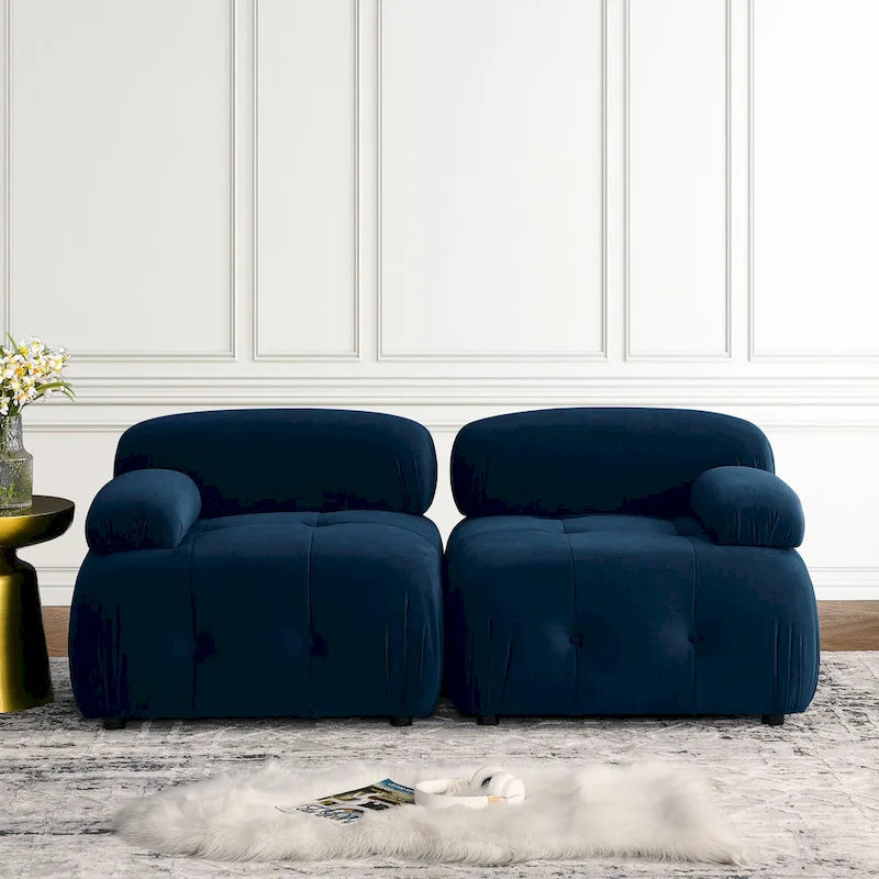 Niebieska modułowa sofa narożna L-kształtna dla 4 osób z odwracalnym pufem, model 93