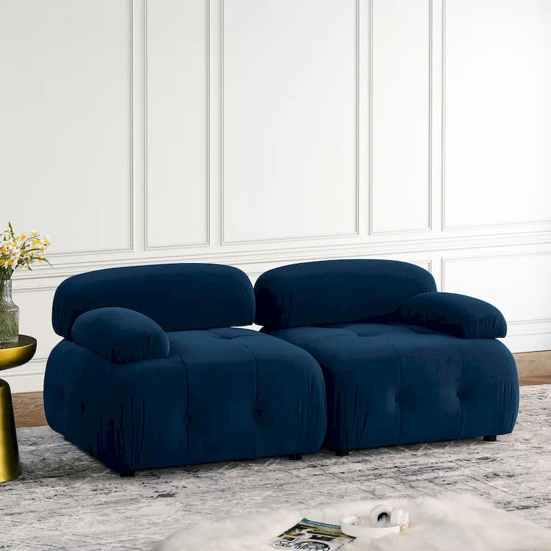 Niebieska modułowa sofa narożna L-kształtna dla 4 osób z odwracalnym pufem, model 93