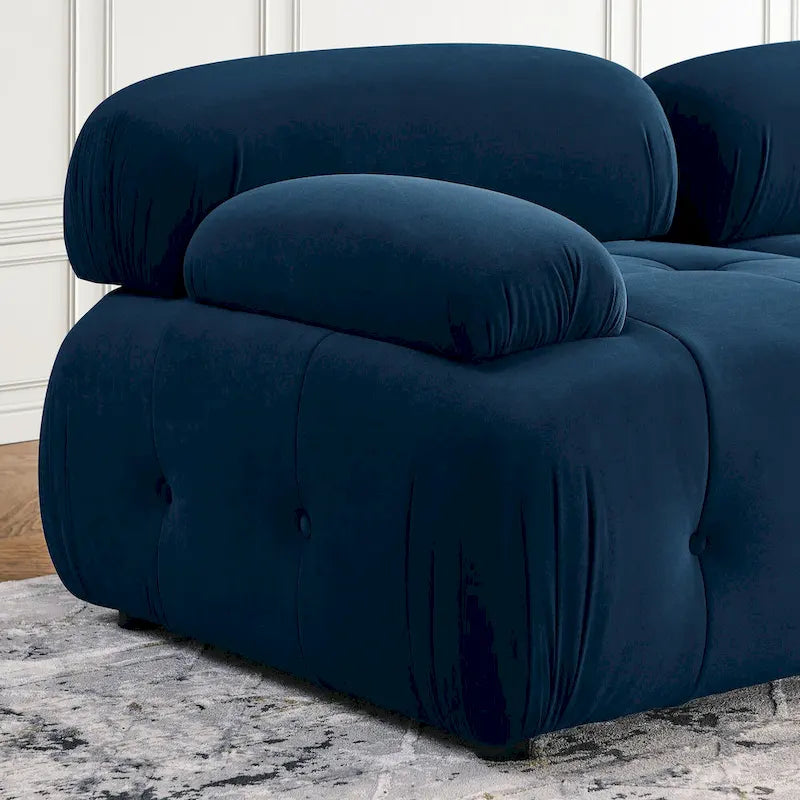 Niebieska modułowa sofa narożna L-kształtna dla 4 osób z odwracalnym pufem, model 93