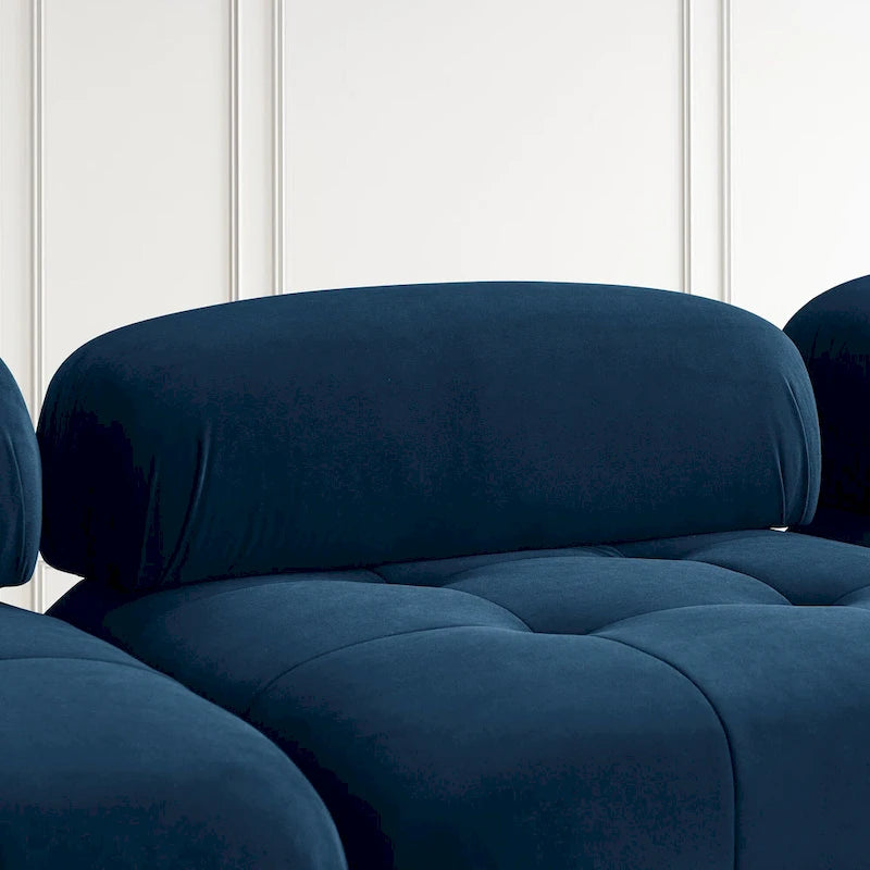Niebieska modułowa sofa narożna L-kształtna dla 4 osób z odwracalnym pufem, model 93