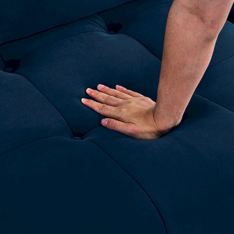 Niebieska modułowa sofa narożna L-kształtna dla 4 osób z odwracalnym pufem, model 93