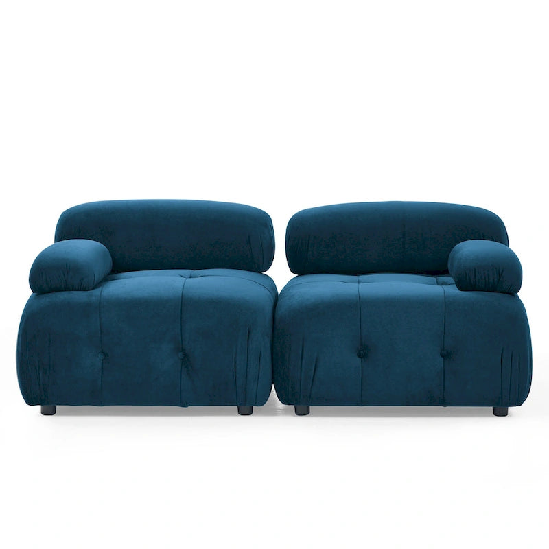 Niebieska modułowa sofa narożna L-kształtna dla 4 osób z odwracalnym pufem, model 93