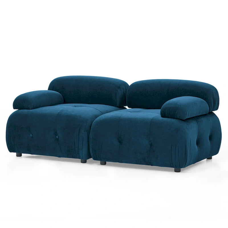 Niebieska modułowa sofa narożna L-kształtna dla 4 osób z odwracalnym pufem, model 93
