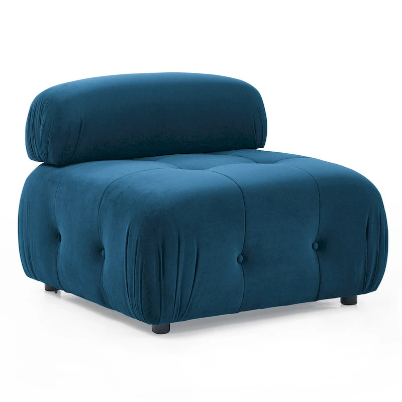 Niebieska modułowa sofa narożna L-kształtna dla 4 osób z odwracalnym pufem, model 93