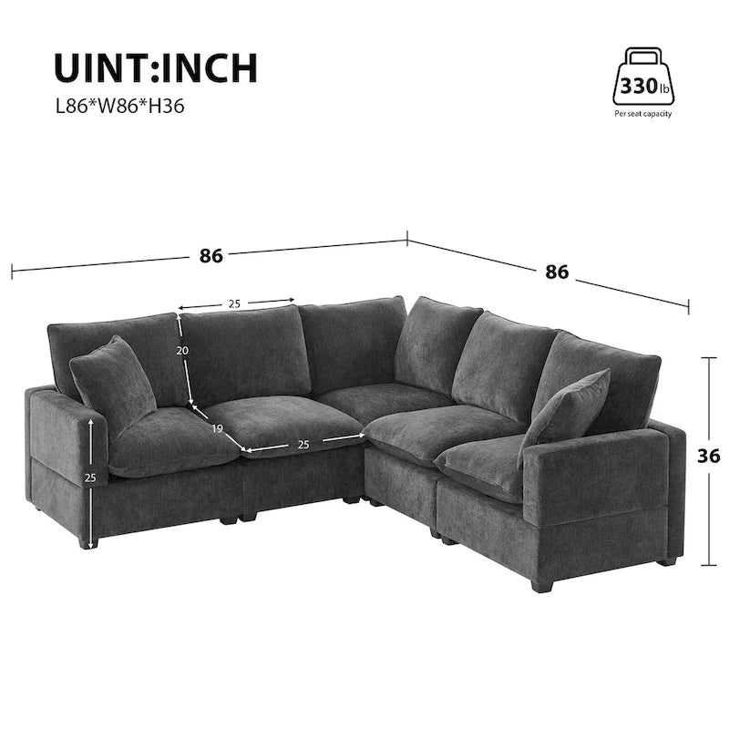 Czarny 84 Modułowy Szezlong Narożny 5-osobowy z 2 Poduszkami, Idealny do Salonu lub Mieszkania