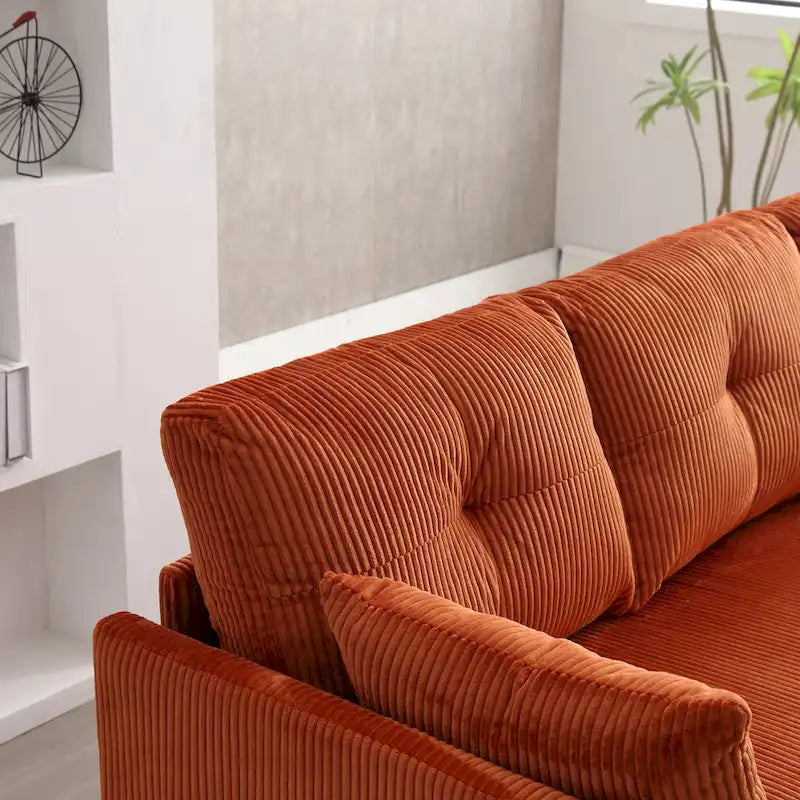 Pomarańczowa sofa narożna z tkaniny 81,1 cala: odwracalny szezlong, schowek, rama z litego drewna i piankowe siedziska