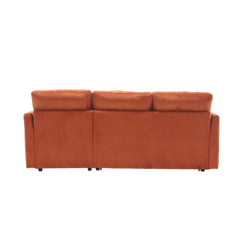 Pomarańczowa sofa narożna z tkaniny 81,1 cala: odwracalny szezlong, schowek, rama z litego drewna i piankowe siedziska