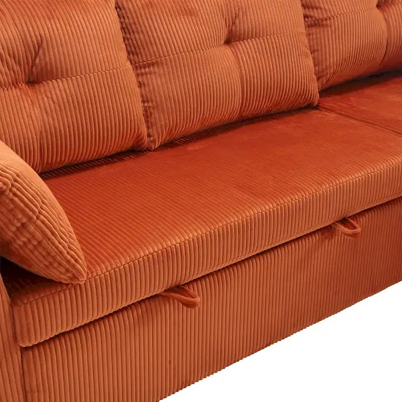 Pomarańczowa sofa narożna z tkaniny 81,1 cala: odwracalny szezlong, schowek, rama z litego drewna i piankowe siedziska