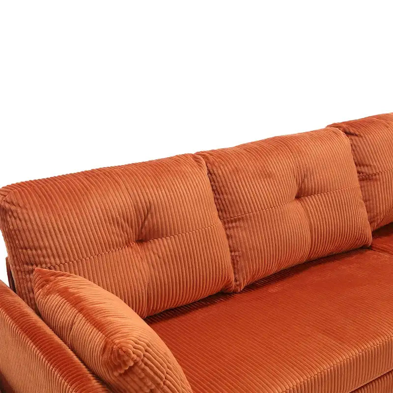 Pomarańczowa sofa narożna z tkaniny 81,1 cala: odwracalny szezlong, schowek, rama z litego drewna i piankowe siedziska
