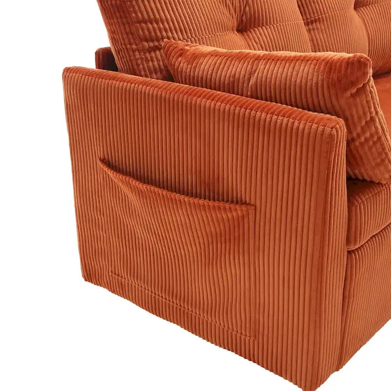Pomarańczowa sofa narożna z tkaniny 81,1 cala: odwracalny szezlong, schowek, rama z litego drewna i piankowe siedziska