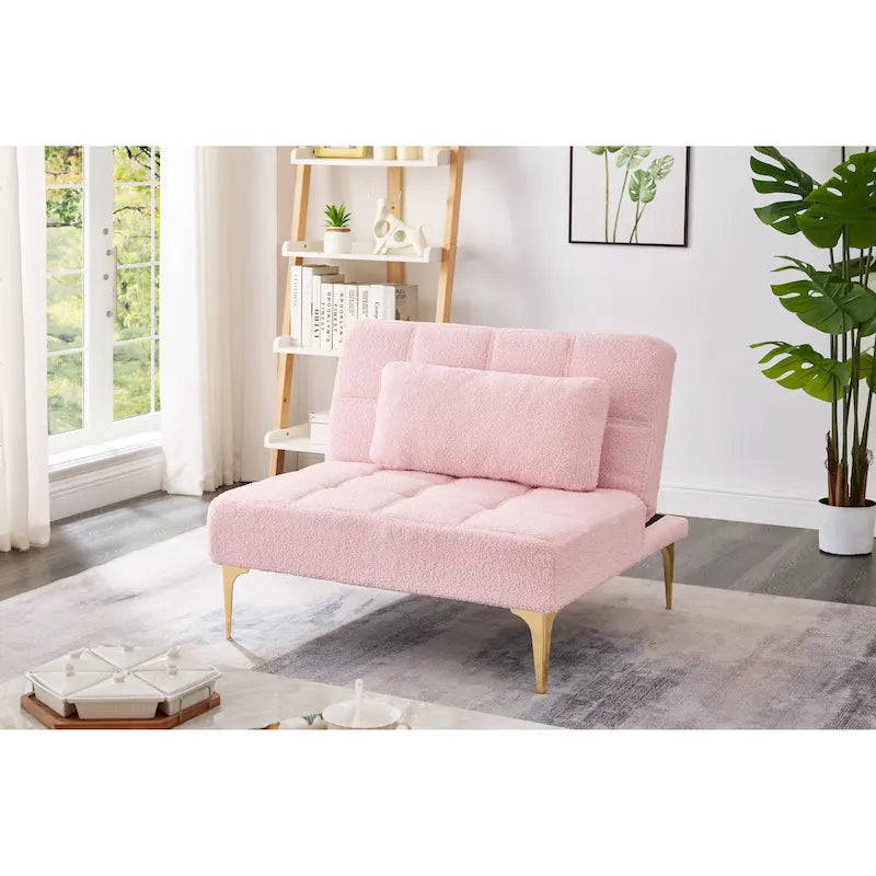 Różowa Sofa Modułowa Jednoosobowa z Pluszowej Szenili z Drewnianą Ramą do Salonu