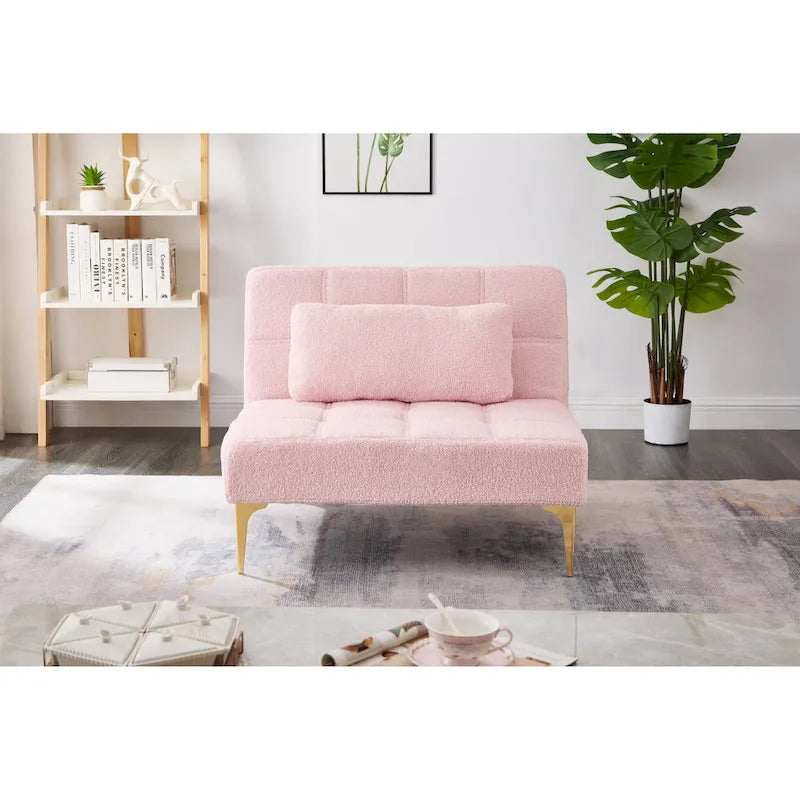 Canapé-lit modulaire simple Chenille Rose Teddy avec structure en bois massif pour salon