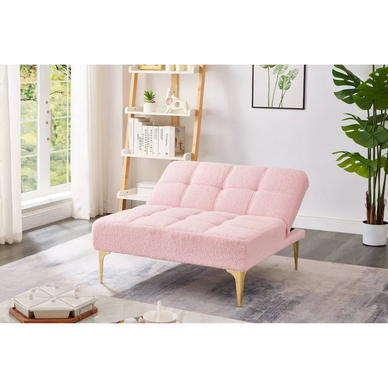 Różowa Sofa Modułowa Jednoosobowa z Pluszowej Szenili z Drewnianą Ramą do Salonu