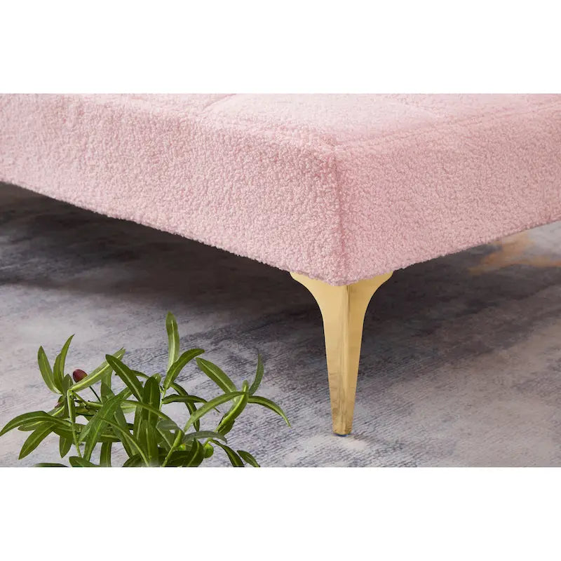 Różowa Sofa Modułowa Jednoosobowa z Pluszowej Szenili z Drewnianą Ramą do Salonu