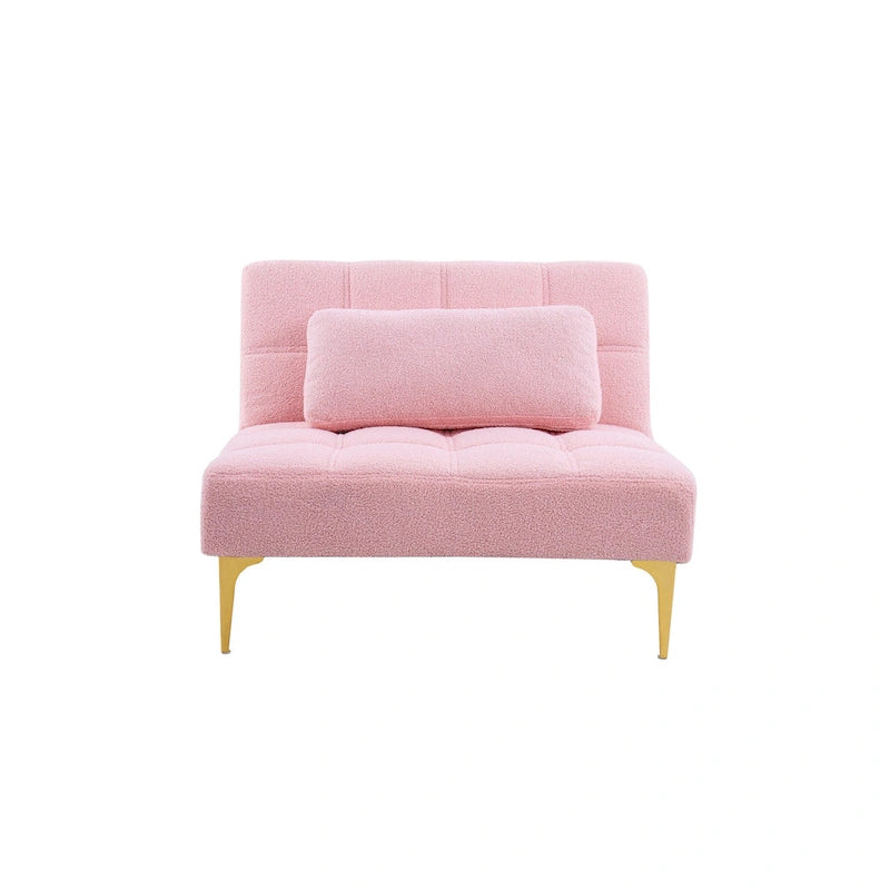 Różowa Sofa Modułowa Jednoosobowa z Pluszowej Szenili z Drewnianą Ramą do Salonu
