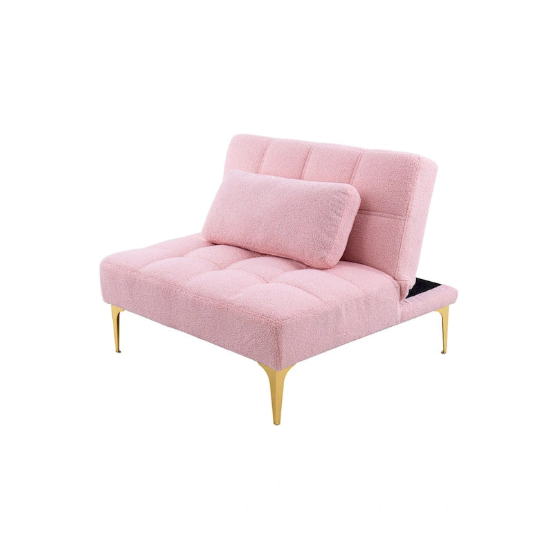 Różowa Sofa Modułowa Jednoosobowa z Pluszowej Szenili z Drewnianą Ramą do Salonu