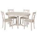 Ensemble de salle à manger vintage 5 pièces en bois blanc antique avec table ronde extensible et 4 chaises