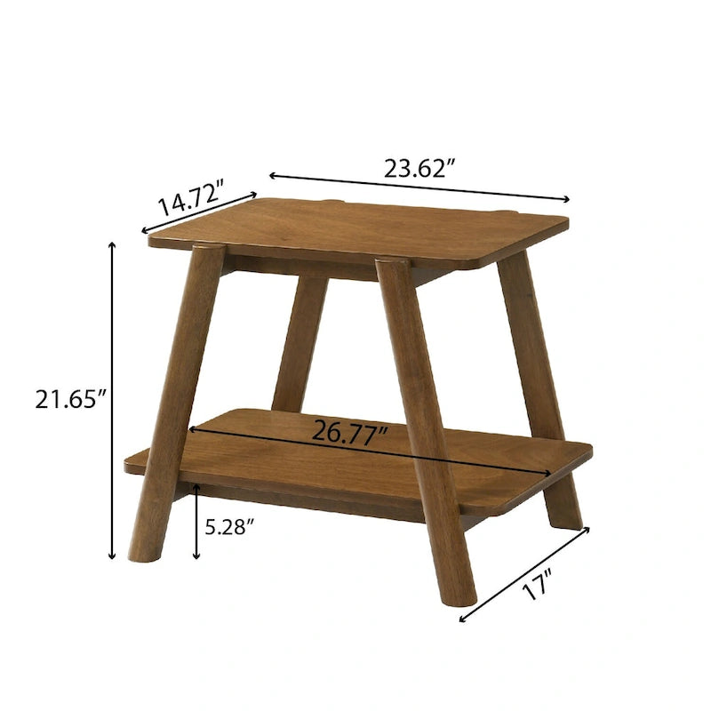 Ensemble de 3 tables basses de rangement Mid-Century Modern avec étagère et pieds cylindriques en bois d'hévéa