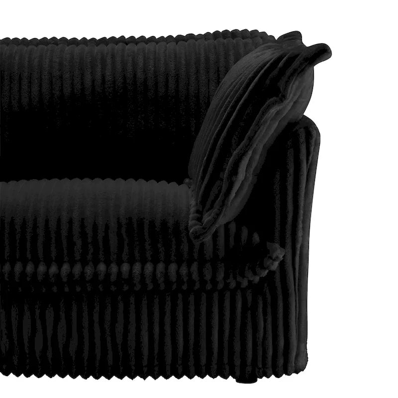 Sofa sekcyjna dwuosobowa z sztruksu z regulowanym pufem i poduszkami