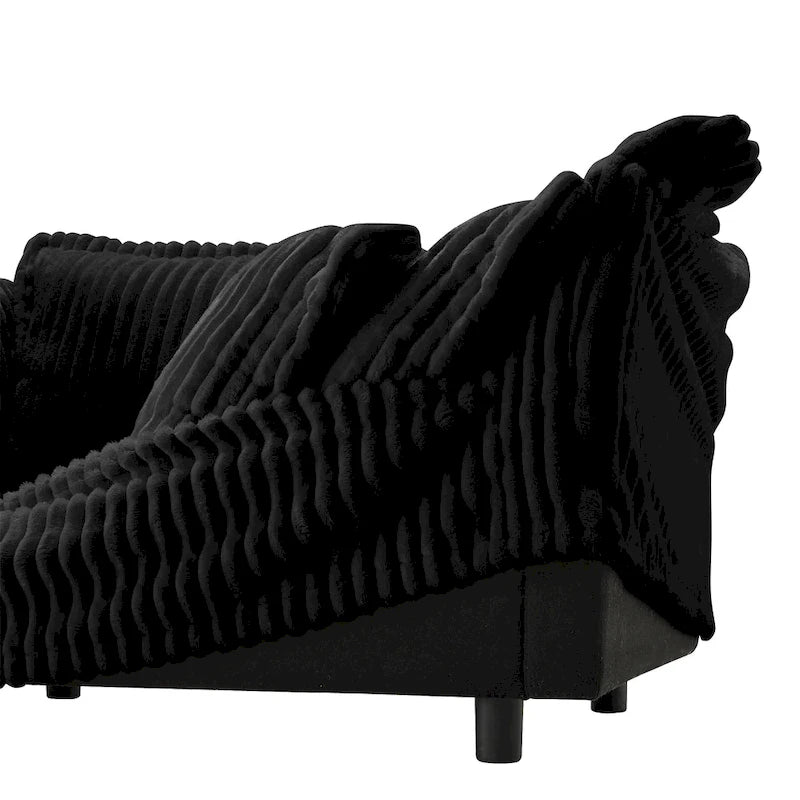 Sofa sekcyjna dwuosobowa z sztruksu z regulowanym pufem i poduszkami