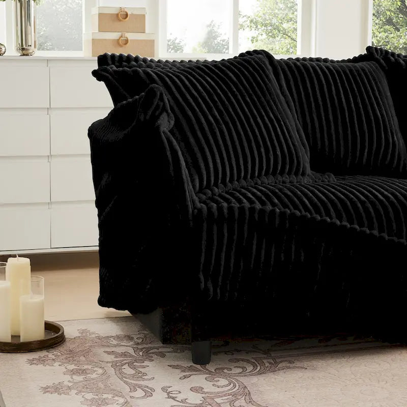 Sofa sekcyjna dwuosobowa z sztruksu z regulowanym pufem i poduszkami
