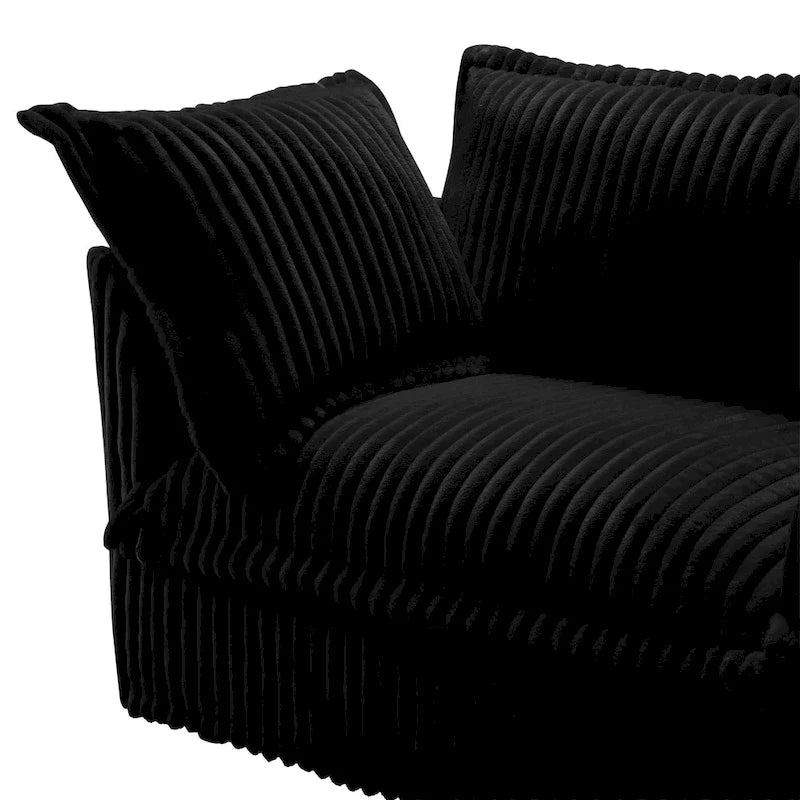 Sofa sekcyjna dwuosobowa z sztruksu z regulowanym pufem i poduszkami