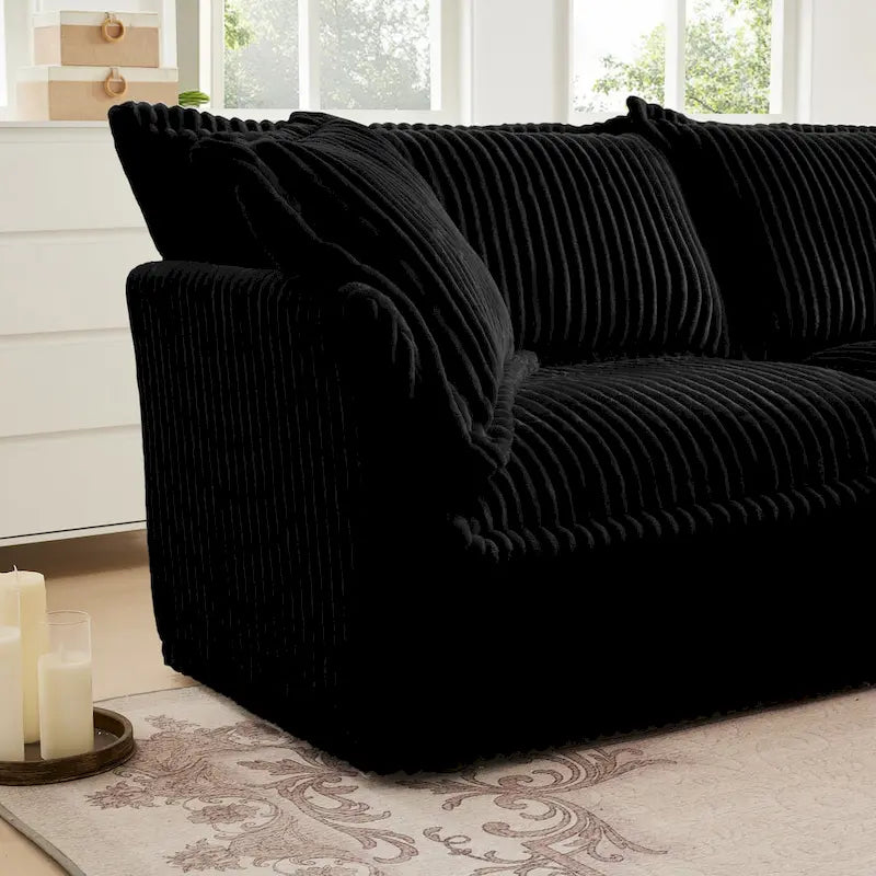 Sofa sekcyjna dwuosobowa z sztruksu z regulowanym pufem i poduszkami