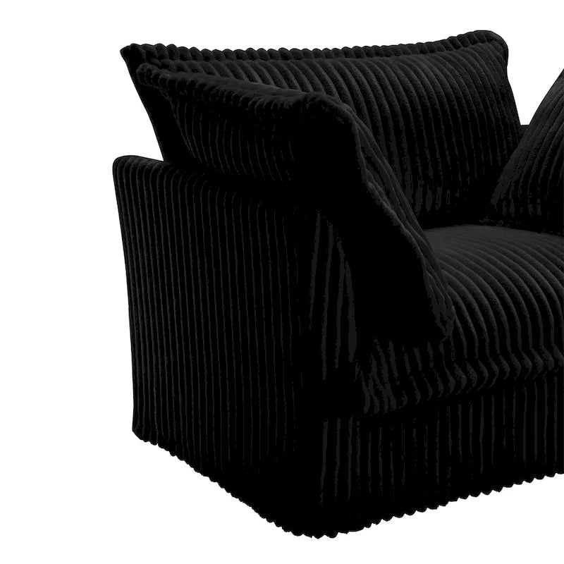 Sofa sekcyjna dwuosobowa z sztruksu z regulowanym pufem i poduszkami