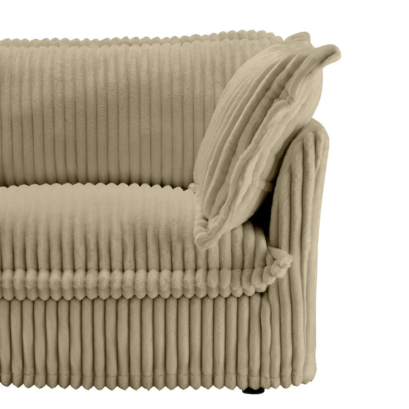 Sofa sekcyjna dwuosobowa z sztruksu z regulowanym pufem i poduszkami