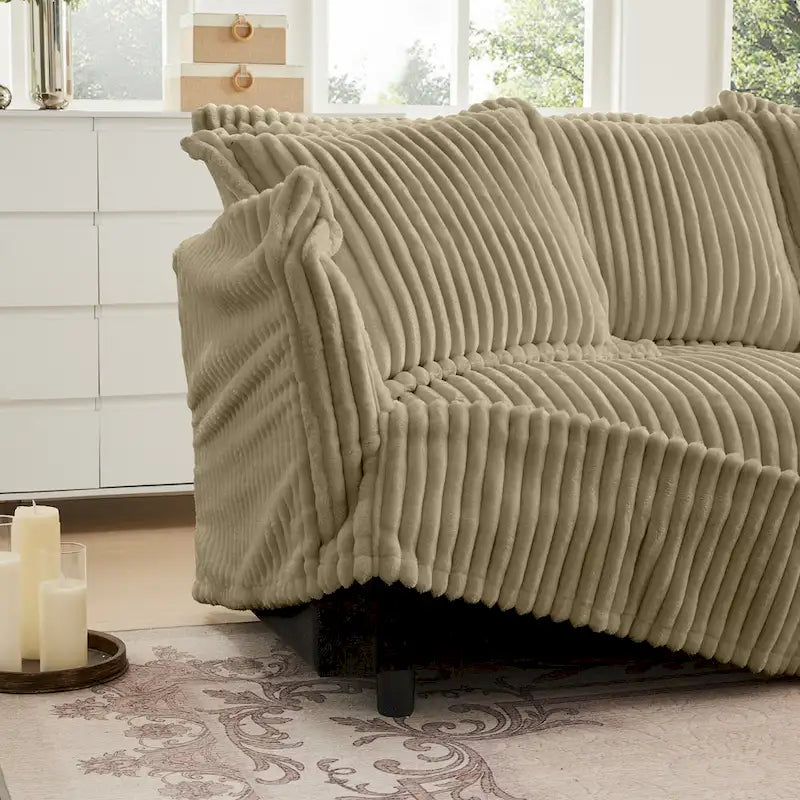 Sofa sekcyjna dwuosobowa z sztruksu z regulowanym pufem i poduszkami