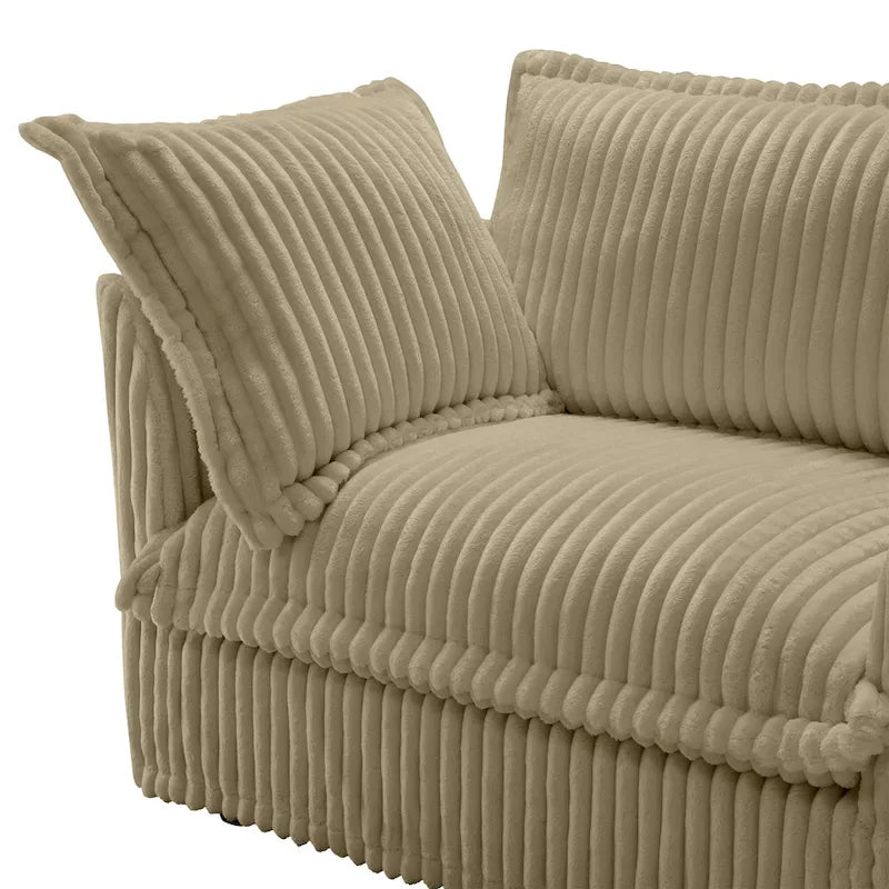 Sofa sekcyjna dwuosobowa z sztruksu z regulowanym pufem i poduszkami