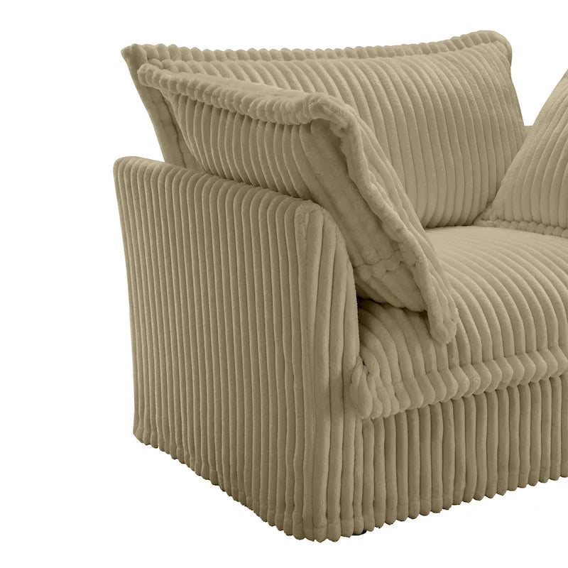 Sofa sekcyjna dwuosobowa z sztruksu z regulowanym pufem i poduszkami