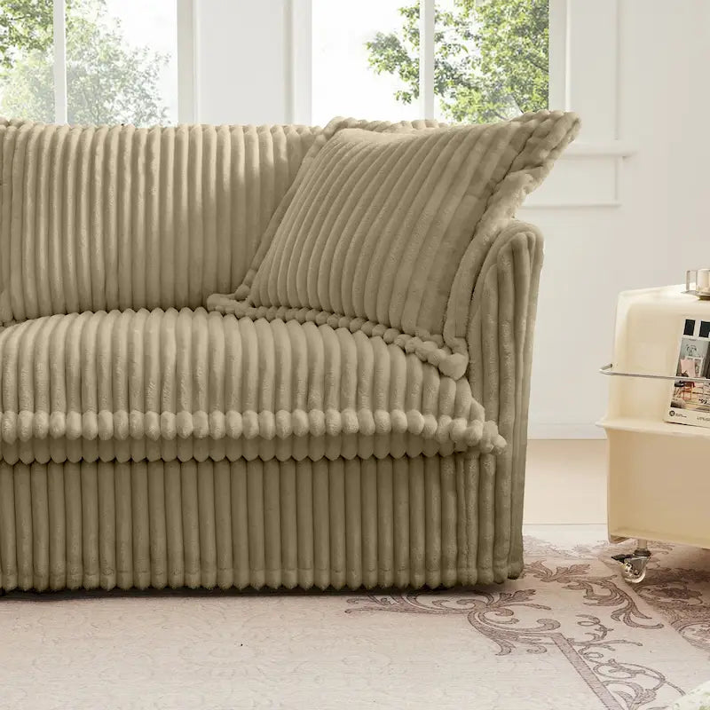 Sofa sekcyjna dwuosobowa z sztruksu z regulowanym pufem i poduszkami