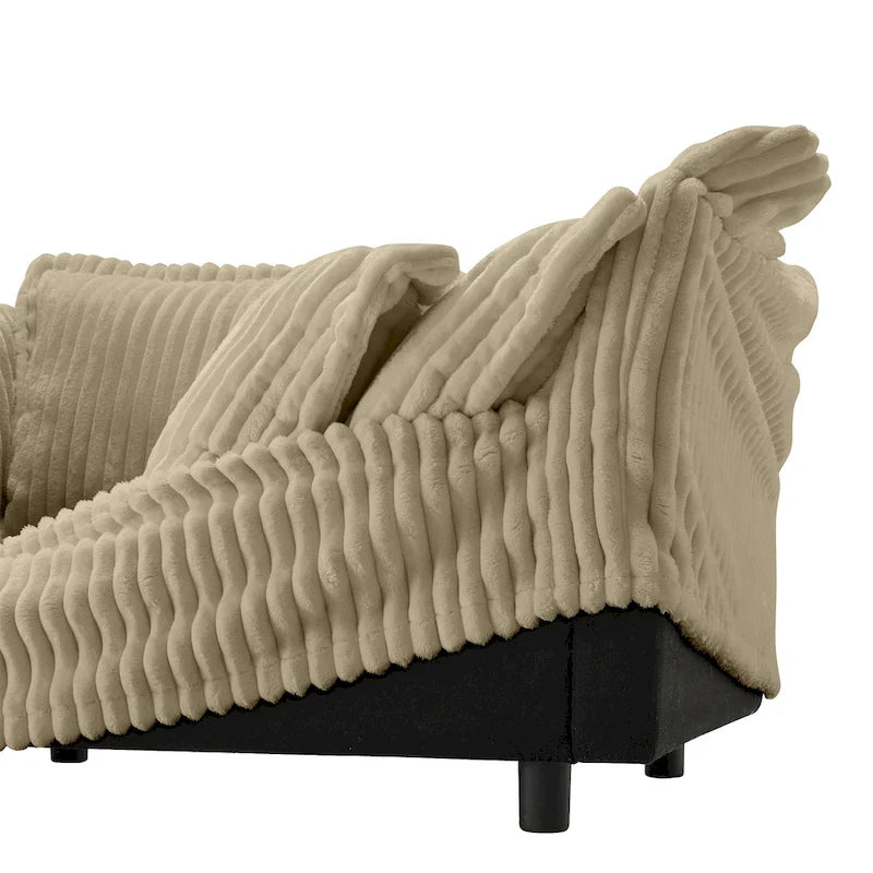 Sofa sekcyjna dwuosobowa z sztruksu z regulowanym pufem i poduszkami