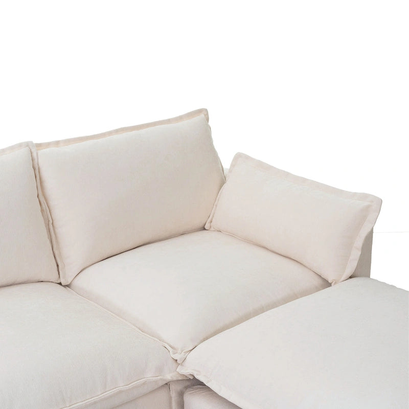 93,31 Faux Lenon Modułowa Sofa Narożna z Otomaną, Drewniany Stelaż