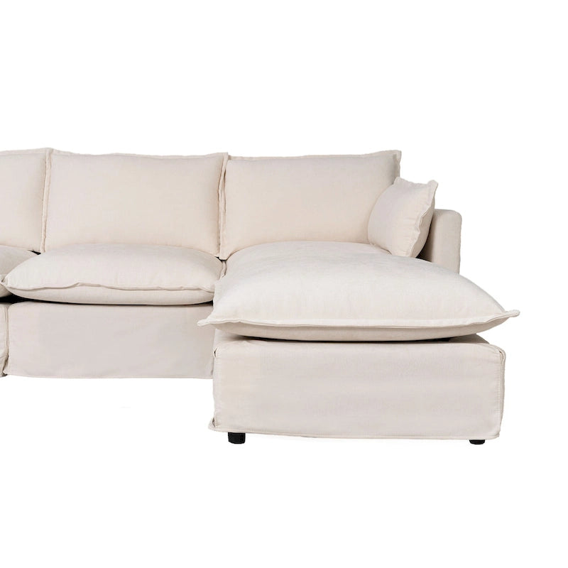 93,31 Faux Lenon Modułowa Sofa Narożna z Otomaną, Drewniany Stelaż