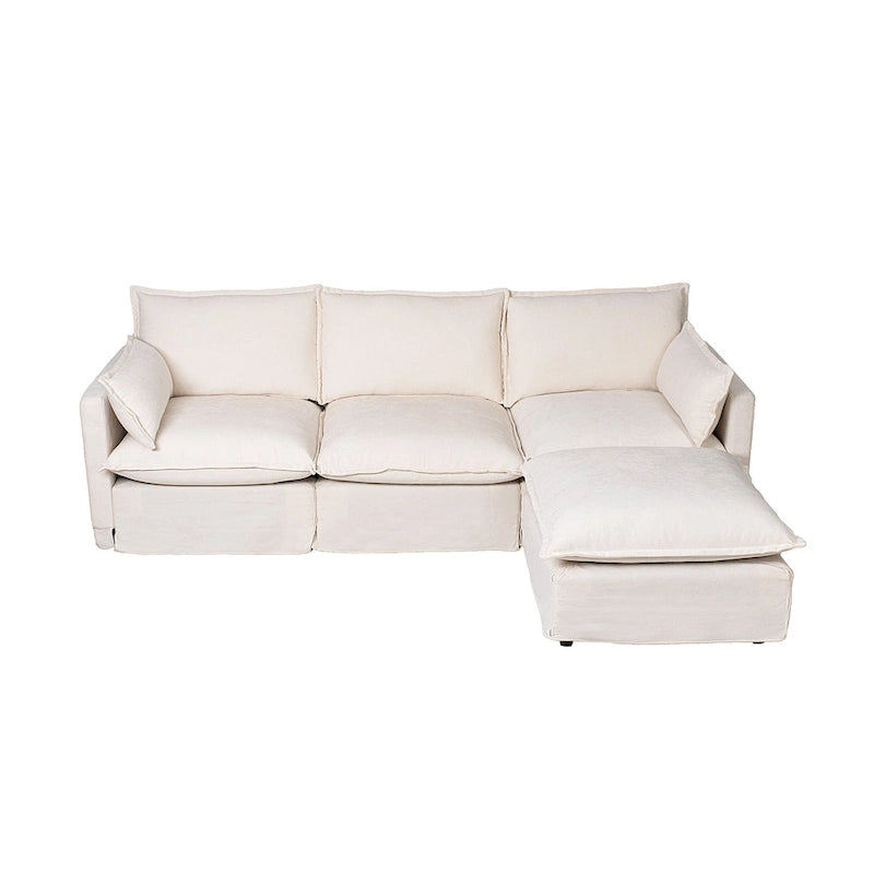 93,31 Faux Lenon Modułowa Sofa Narożna z Otomaną, Drewniany Stelaż
