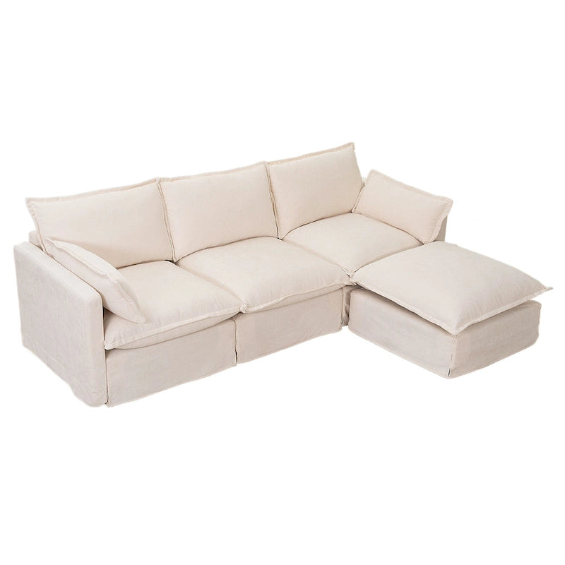 93,31 Faux Lenon Modułowa Sofa Narożna z Otomaną, Drewniany Stelaż