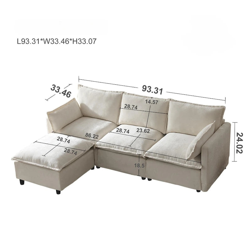 93,31 Faux Lenon Modułowa Sofa Narożna z Otomaną, Drewniany Stelaż