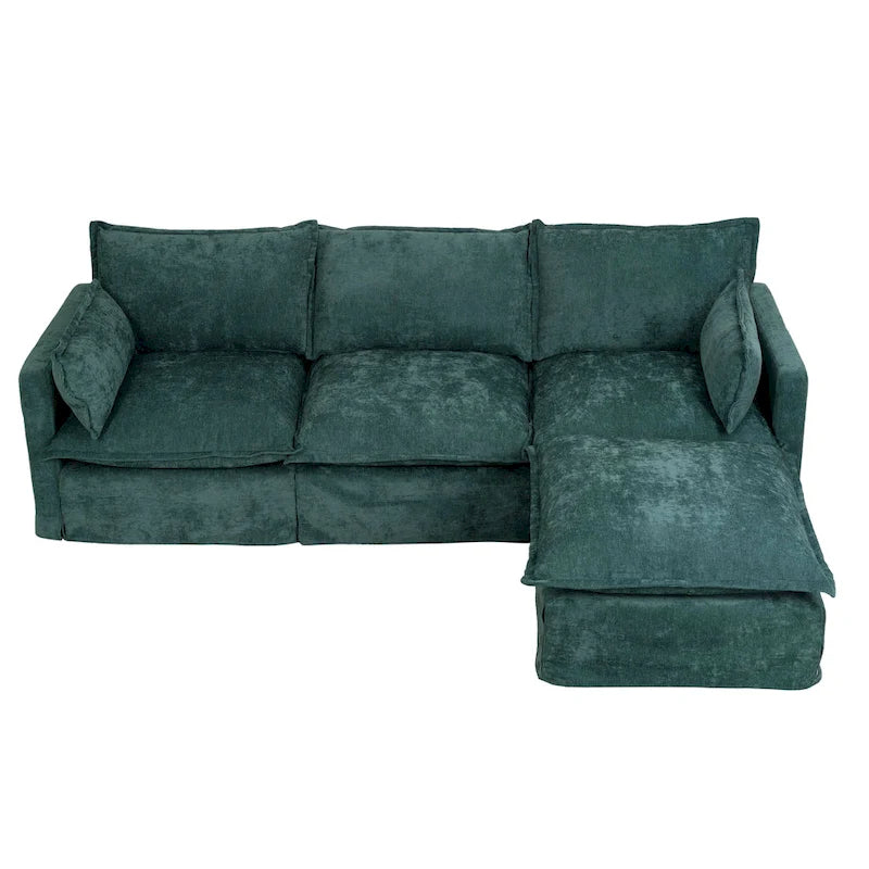 93,31 Faux Lenon Modułowa Sofa Narożna z Otomaną, Drewniany Stelaż