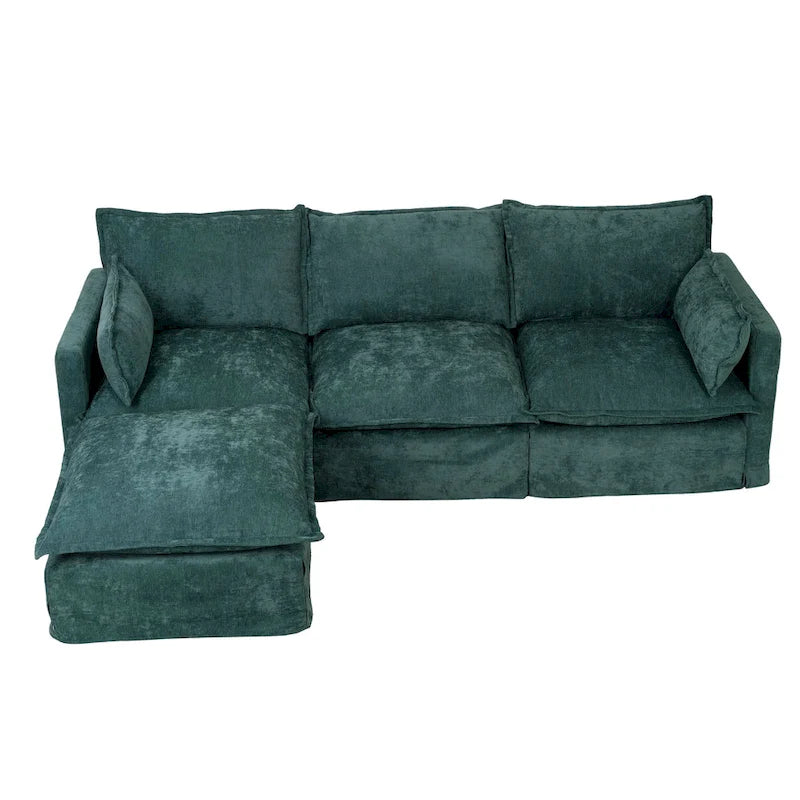 93,31 Faux Lenon Modułowa Sofa Narożna z Otomaną, Drewniany Stelaż