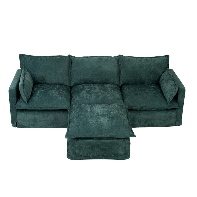 93,31 Faux Lenon Modułowa Sofa Narożna z Otomaną, Drewniany Stelaż