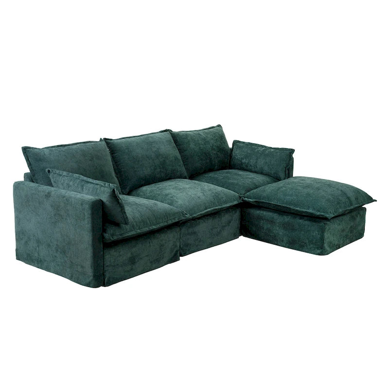 93,31 Faux Lenon Modułowa Sofa Narożna z Otomaną, Drewniany Stelaż