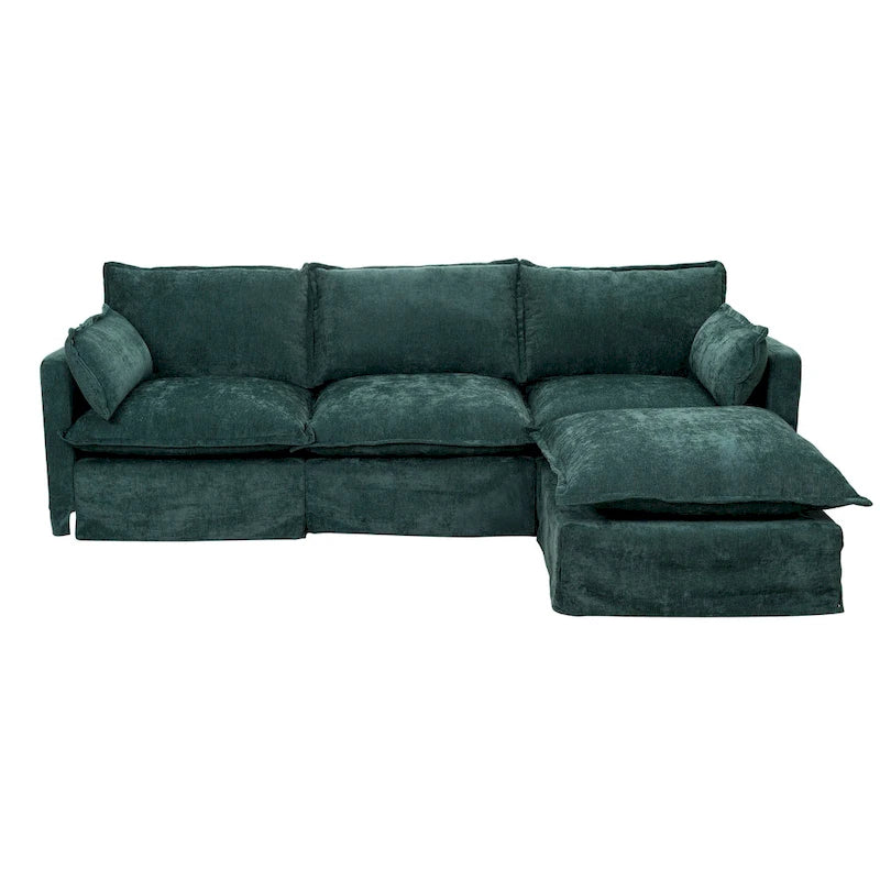 93,31 Faux Lenon Modułowa Sofa Narożna z Otomaną, Drewniany Stelaż